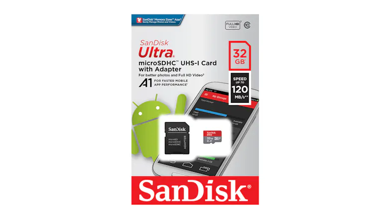 SanDisk Ultra MicroSD Card with Adapter - 32GB (microSDXC, UHS-I, V10, U1, A1) SanDisk Ultra MicroSD Card with Adapter - 32GB (microSDXC, UHS-I, V10, U1, A1)