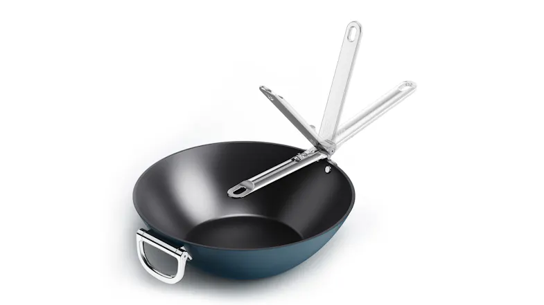 Joseph Joseph "Space" Non-Stick Wok with Fold-Away Handles 32cm - Navy Joseph Joseph "Space" Non-Stick Wok with Fold-Away Handles 32cm - Navy