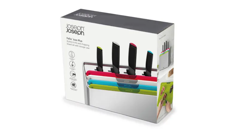 Joseph Joseph Stainless Steel Chopping Board Folio with Stainless Steel Knife Set 4pcs. - Colour-Coded Joseph Joseph Stainless Steel Chopping Board Folio with Stainless Steel Knife Set 4pcs. - Colour-Coded