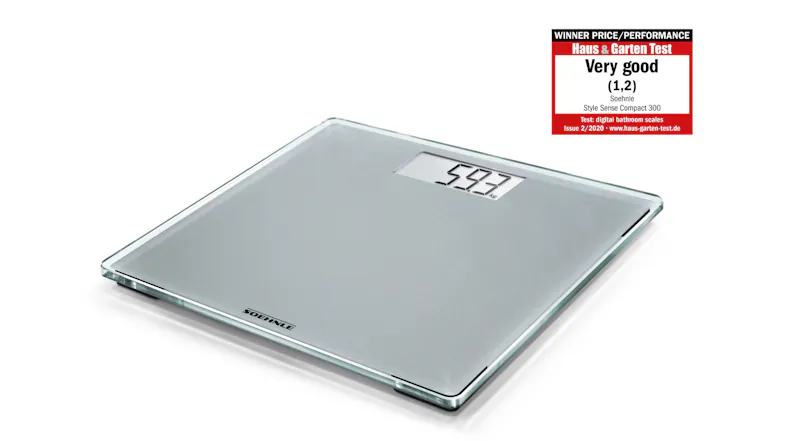 Modern grey bathroom scale with LCD and rounded edges Modern grey bathroom scale with LCD and rounded edges
