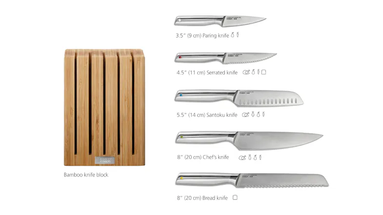 Joseph Joseph "Elevate" Stainless Steel Knife Set with Bamboo Knife Block 5pcs. Joseph Joseph "Elevate" Stainless Steel Knife Set with Bamboo Knife Block 5pcs.