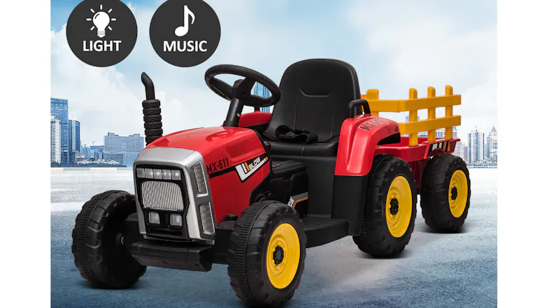 TSB Living Kids' Ride-On Tractor with Trailer, Music, Lights - Red TSB Living Kids' Ride-On Tractor with Trailer, Music, Lights - Red