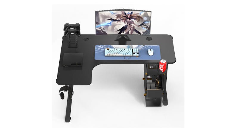 TSB Living Left-Handed L-Shaped Gaming Desk with Cup Holder, Headphone Hook - Carbon Fiber Texture TSB Living Left-Handed L-Shaped Gaming Desk with Cup Holder, Headphone Hook - Carbon Fiber Texture