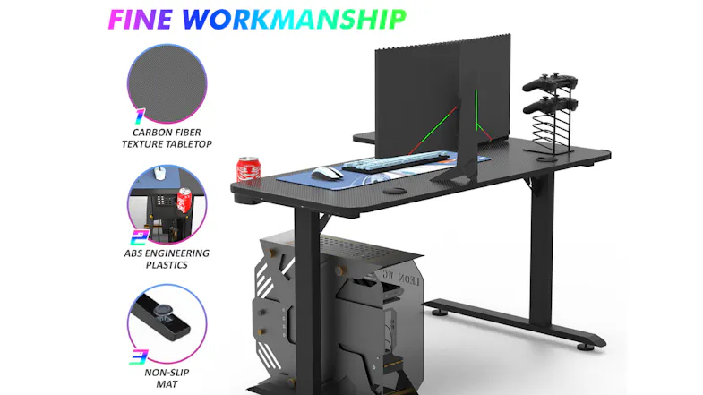 TSB Living Left-Handed L-Shaped Gaming Desk with Cup Holder, Headphone Hook - Carbon Fiber Texture TSB Living Left-Handed L-Shaped Gaming Desk with Cup Holder, Headphone Hook - Carbon Fiber Texture