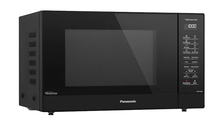 Modern Panasonic inverter microwave showing touch panel and dark glass door Modern Panasonic inverter microwave showing touch panel and dark glass door