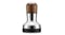 Stainless steel coffee tamper with a wooden handle and flat base, marked 58 mm Stainless steel coffee tamper with a wooden handle and flat base, marked 58 mm