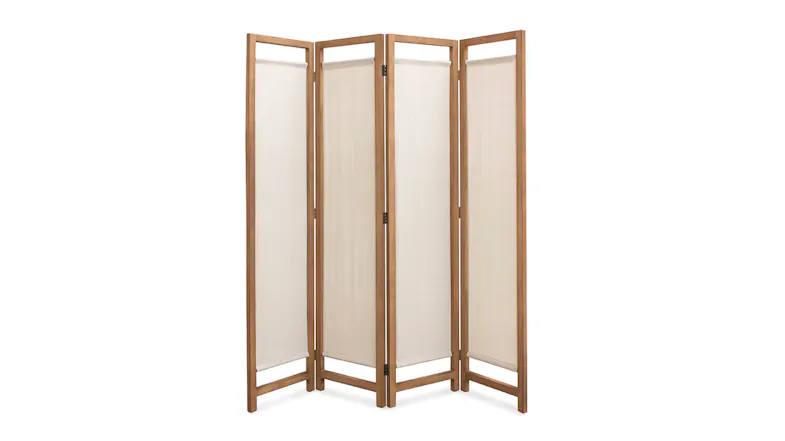 TSB Living 4-Panel Room Divider - Mocha Wood/Cream Linen TSB Living 4-Panel Room Divider - Mocha Wood/Cream Linen