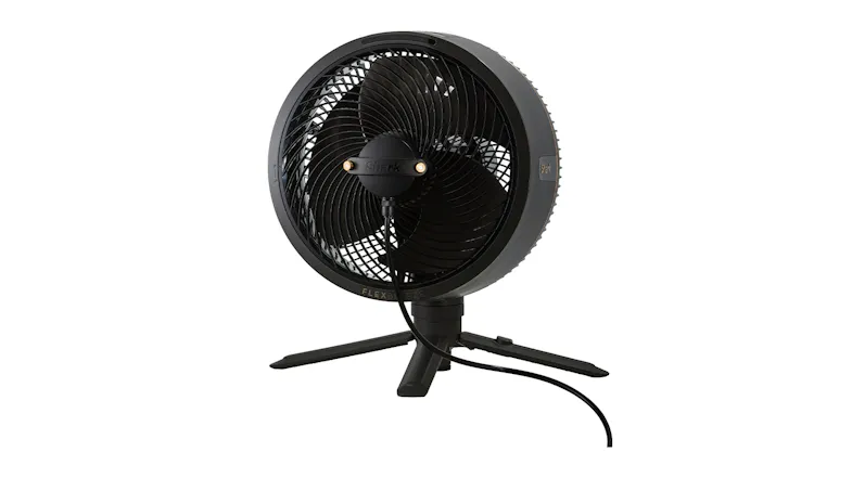 Shark FlexBreeze cordless fan in tabletop mode with fold‑out legs, featuring a black front grille and rose gold accent ring Shark FlexBreeze cordless fan in tabletop mode with fold‑out legs, featuring a black front grille and rose gold accent ring