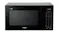 Front view of the Whirlpool 29L black microwave with a large tinted window, side control panel, and digital clock Front view of the Whirlpool 29L black microwave with a large tinted window, side control panel, and digital clock