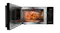 The microwave shown with a whole roasted chicken on the rotisserie rod inside the lit stainless‑steel interior The microwave shown with a whole roasted chicken on the rotisserie rod inside the lit stainless‑steel interior