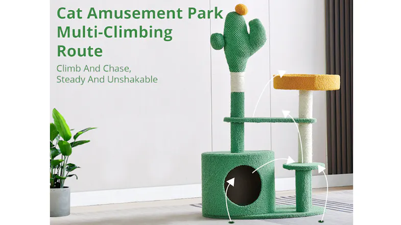 TSB Living-Themed Cat Tree with Hidey Hole, Pompom 95cm - Saguaro Cacti TSB Living-Themed Cat Tree with Hidey Hole, Pompom 95cm - Saguaro Cacti