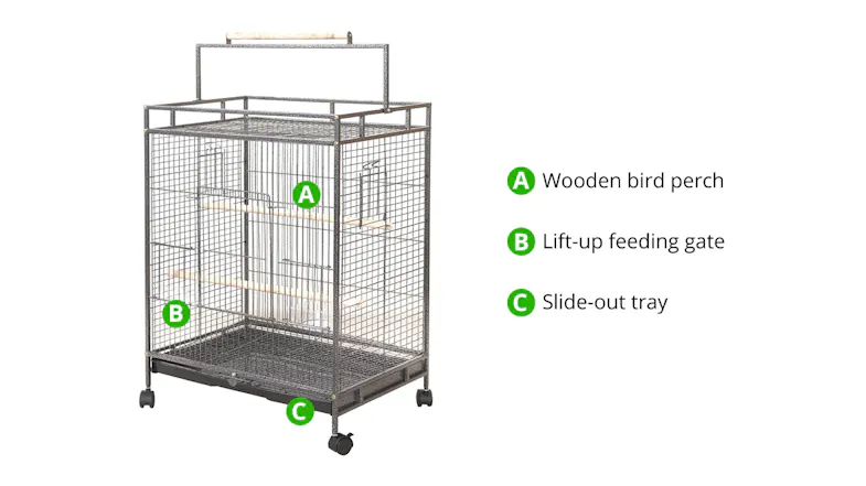 TSB Living Wheeled Travel Bird Cage with External Perch 56 x 41 x 96cm TSB Living Wheeled Travel Bird Cage with External Perch 56 x 41 x 96cm