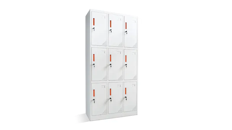TSB Living Secure Steel 9 Cabinet Locker Wall with Locks, Vents 90 x 185 x 40cm - White TSB Living Secure Steel 9 Cabinet Locker Wall with Locks, Vents 90 x 185 x 40cm - White