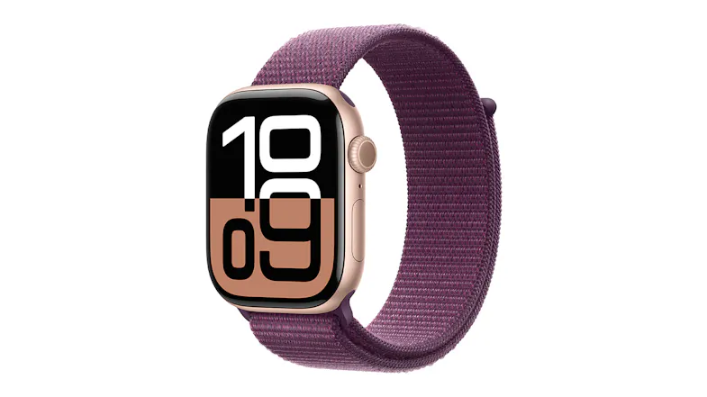 Apple Watch Series 10 - Rose Gold Aluminium Case with Plum Sport Loop (46mm, GPS+Cellular, Bluetooth) Apple Watch Series 10 - Rose Gold Aluminium Case with Plum Sport Loop (46mm, GPS+Cellular, Bluetooth)