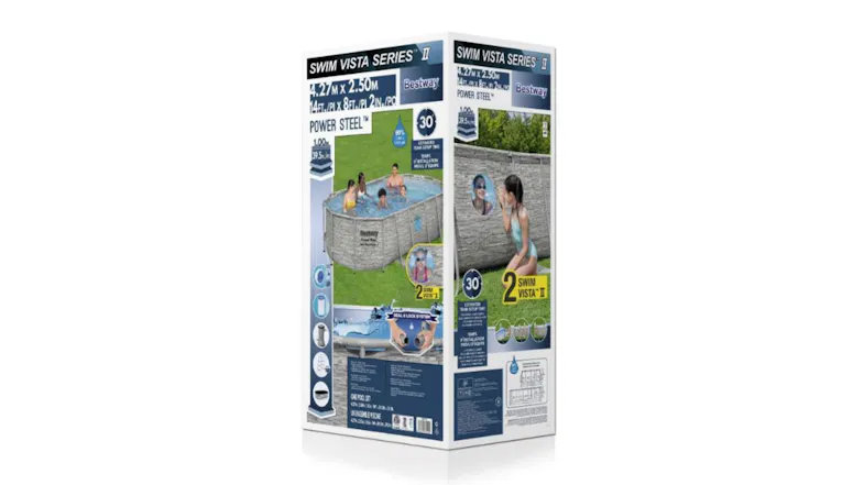 Bestway PowerSteel Ovular Above Ground Pool 4.27 x 2.50 x 1m with Filter Pump, Ladder Bestway PowerSteel Ovular Above Ground Pool 4.27 x 2.50 x 1m with Filter Pump, Ladder