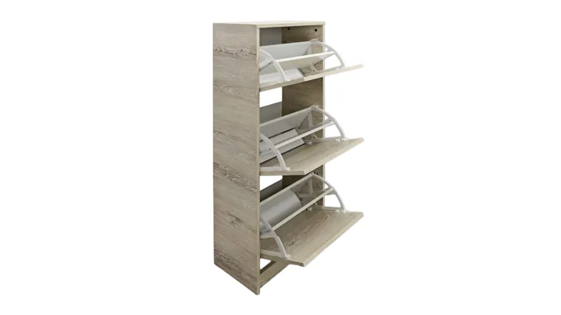 TSB Living "Enkel" 3-Drawer Tall Shoe Cabinet - Ivory Oak TSB Living "Enkel" 3-Drawer Tall Shoe Cabinet - Ivory Oak