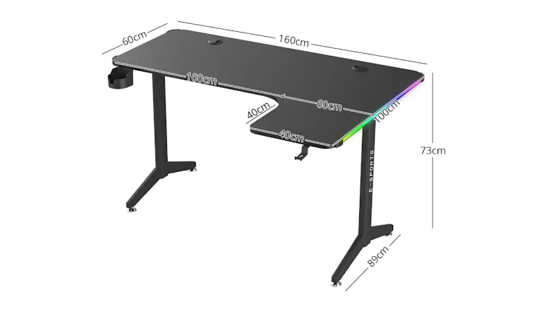 TSB Living Right-Handed L-Shaped Gaming Desk with Gamer LEDs, Cup Holder, Headphone Hook - Carbon Fiber Texture TSB Living Right-Handed L-Shaped Gaming Desk with Gamer LEDs, Cup Holder, Headphone Hook - Carbon Fiber Texture