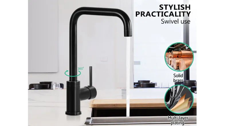 TSB Living Squared Swivel Kitchen Mixer Tap 33 x 19cm - Black TSB Living Squared Swivel Kitchen Mixer Tap 33 x 19cm - Black