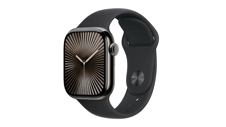 Apple Watch Series 10 - Slate Titanium Case with Black Sport Band (42mm, GPS+Cellular, Bluetooth, Medium-Large) Apple Watch Series 10 - Slate Titanium Case with Black Sport Band (42mm, GPS+Cellular, Bluetooth, Medium-Large)