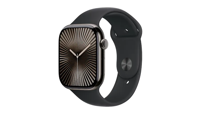 Apple Watch Series 10 - Slate Titanium Case with Black Sport Band (46mm, GPS+Cellular, Bluetooth, Medium-Large) Apple Watch Series 10 - Slate Titanium Case with Black Sport Band (46mm, GPS+Cellular, Bluetooth, Medium-Large)