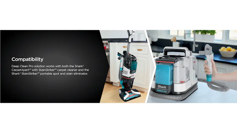 Two Shark cleaning machines are shown in a bright kitchen setting Two Shark cleaning machines are shown in a bright kitchen setting