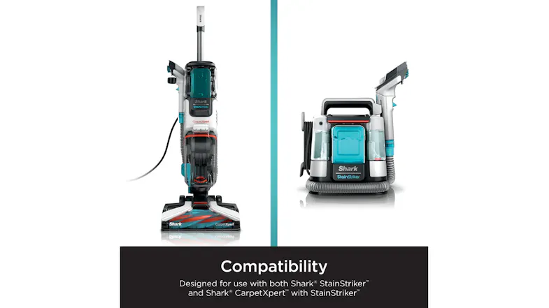 Two Shark StainStriker‑compatible carpet cleaning machines are shown side by side Two Shark StainStriker‑compatible carpet cleaning machines are shown side by side