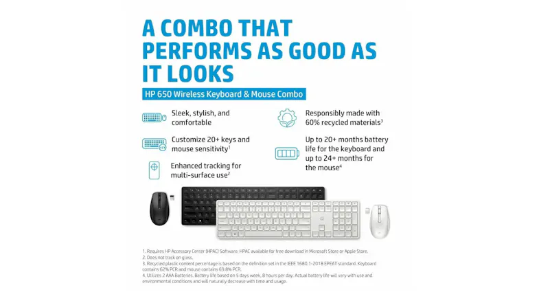 HP 650 Wireless Keyboard & Mouse Combo - White (4R016AA) HP 650 Wireless Keyboard & Mouse Combo - White (4R016AA)