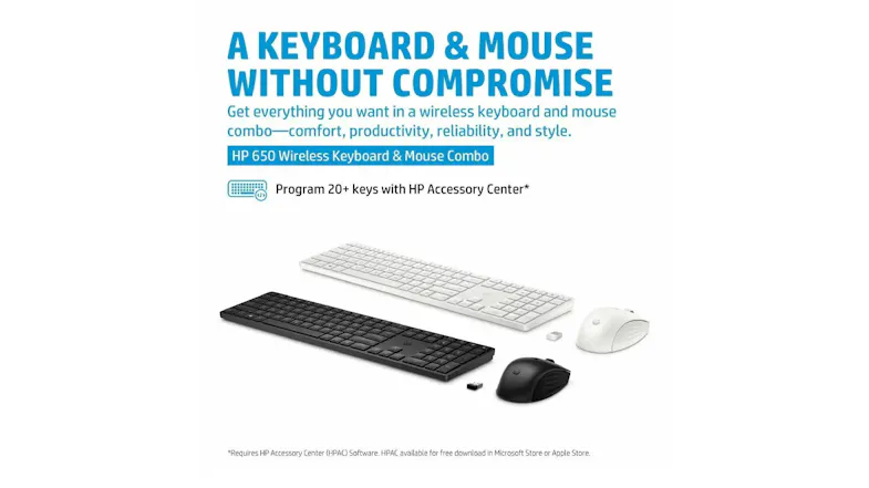 HP 650 Wireless Keyboard & Mouse Combo - White (4R016AA) HP 650 Wireless Keyboard & Mouse Combo - White (4R016AA)