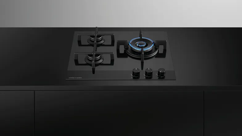 Fisher & Paykel 60cm 3 Burner Gas Cooktop - Black Glass (Series 9/CG603DNGGB4) Fisher & Paykel 60cm 3 Burner Gas Cooktop - Black Glass (Series 9/CG603DNGGB4)