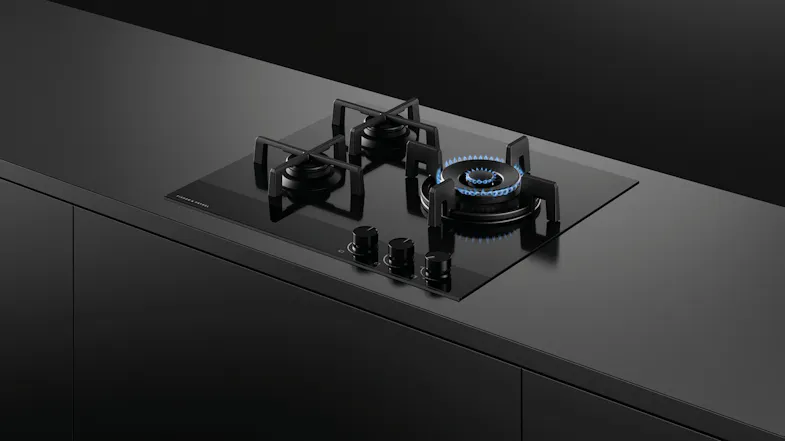 Fisher & Paykel 60cm 3 Burner Gas Cooktop - Black Glass (Series 9/CG603DNGGB4) Fisher & Paykel 60cm 3 Burner Gas Cooktop - Black Glass (Series 9/CG603DNGGB4)