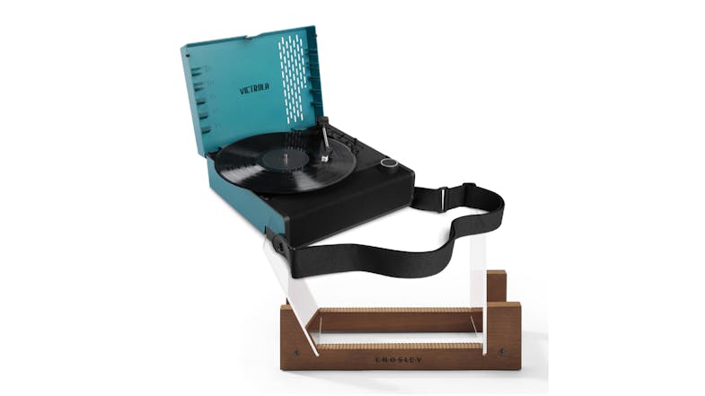 Victrola Revolution GO Portable Turntable - Black and Crosley Record Storage Display Stand Bundle Victrola Revolution GO Portable Turntable - Black and Crosley Record Storage Display Stand Bundle