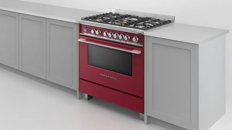Fisher & Paykel 90cm Dual Fuel Freestanding Oven with Gas Cooktop - Red (Series 9/OR90SCG6R1) Fisher & Paykel 90cm Dual Fuel Freestanding Oven with Gas Cooktop - Red (Series 9/OR90SCG6R1)
