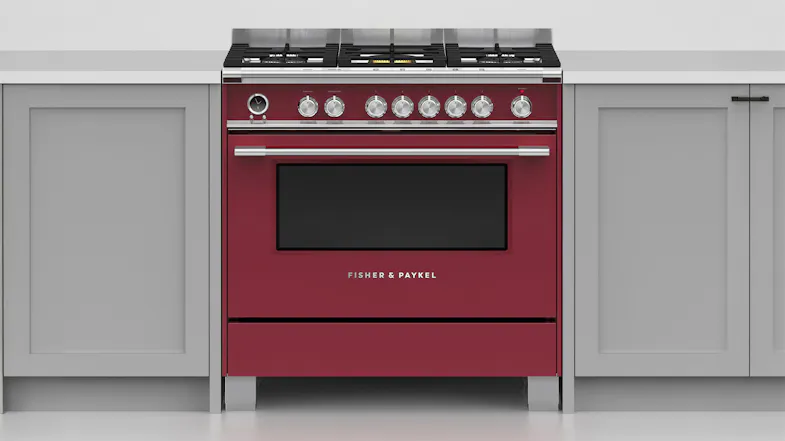 Fisher & Paykel 90cm Dual Fuel Freestanding Oven with Gas Cooktop - Red (Series 9/OR90SCG6R1) Fisher & Paykel 90cm Dual Fuel Freestanding Oven with Gas Cooktop - Red (Series 9/OR90SCG6R1)