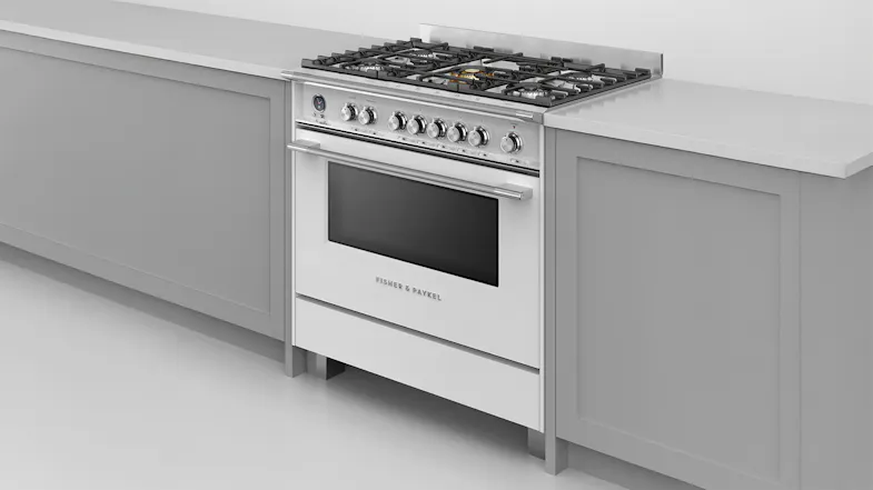 Fisher & Paykel 90cm Dual Fuel Freestanding Oven with Gas Cooktop - White (Series 9/OR90SCG6W1) Fisher & Paykel 90cm Dual Fuel Freestanding Oven with Gas Cooktop - White (Series 9/OR90SCG6W1)
