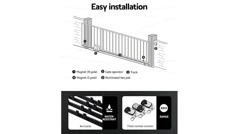 Lockmaster Electronic Sliding Gate Opener Kit with Rails 1000kg 4m Lockmaster Electronic Sliding Gate Opener Kit with Rails 1000kg 4m