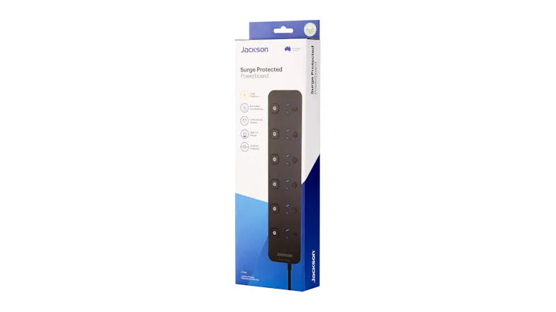 Jackson Surge Protected Powerboard - Black (6 Outlet) Jackson Surge Protected Powerboard - Black (6 Outlet)