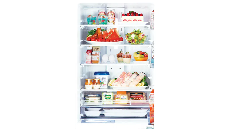 A close up view of the appliance's shelves and bins A close up view of the appliance's shelves and bins