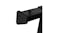 A close-up of a pet feeder leg with a rectangular foot cap on a black adjustable frame A close-up of a pet feeder leg with a rectangular foot cap on a black adjustable frame