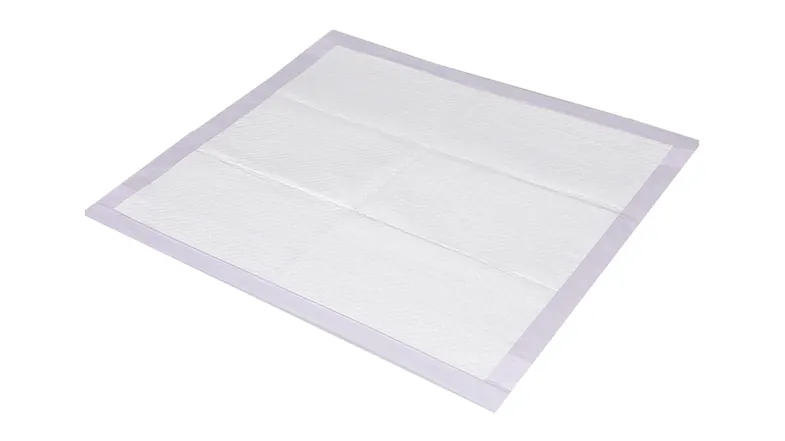 A square absorbent pad with a white quilted centre and a grey border, shown lying flat A square absorbent pad with a white quilted centre and a grey border, shown lying flat