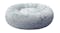 A round, plush, grey pet bed with a soft, fluffy texture. A round, plush, grey pet bed with a soft, fluffy texture.