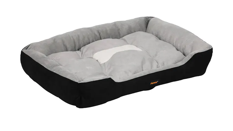 Side view of the PaWz Heavy-Duty Pet Bed with raised sides and a black base Side view of the PaWz Heavy-Duty Pet Bed with raised sides and a black base