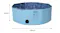 A blue pet folding pool with its labelled dimensions A blue pet folding pool with its labelled dimensions