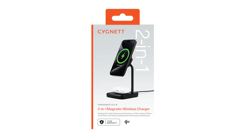 Cygnett ChargeBase 20W 2-in-1 Magnetic Wireless Charger With Qi2.0 - Black (CY5067BUNCP) Cygnett ChargeBase 20W 2-in-1 Magnetic Wireless Charger With Qi2.0 - Black (CY5067BUNCP)