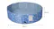 Light blue folding pet pool with bone pattern shown with measurements of 80cm diameter and 20cm height, featuring a built‑in spigot Light blue folding pet pool with bone pattern shown with measurements of 80cm diameter and 20cm height, featuring a built‑in spigot
