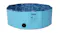 A PaWz folding pet pool featuring a water-blue patterned interior and a side drain plug A PaWz folding pet pool featuring a water-blue patterned interior and a side drain plug