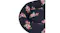 A close-up of a round navy pet bed with floral print and cushioned sides A close-up of a round navy pet bed with floral print and cushioned sides