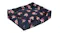 Navy square dog bed with floral pattern and raised cushioned sides Navy square dog bed with floral pattern and raised cushioned sides