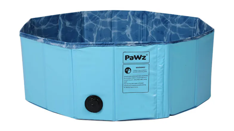 A front view of the PaWz Folding Pet Pool with Spigot 160 x 30cm in water blue finish A front view of the PaWz Folding Pet Pool with Spigot 160 x 30cm in water blue finish