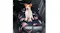 A small dog sitting on a dark floral pet travel mat placed on a car’s back seat A small dog sitting on a dark floral pet travel mat placed on a car’s back seat