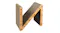 N‑shaped cardboard cat scratcher with angled corrugated panels and wooden sides N‑shaped cardboard cat scratcher with angled corrugated panels and wooden sides
